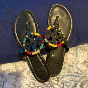 Tory Burch black with multicolor (Gold green and red) Miller sandal gently used